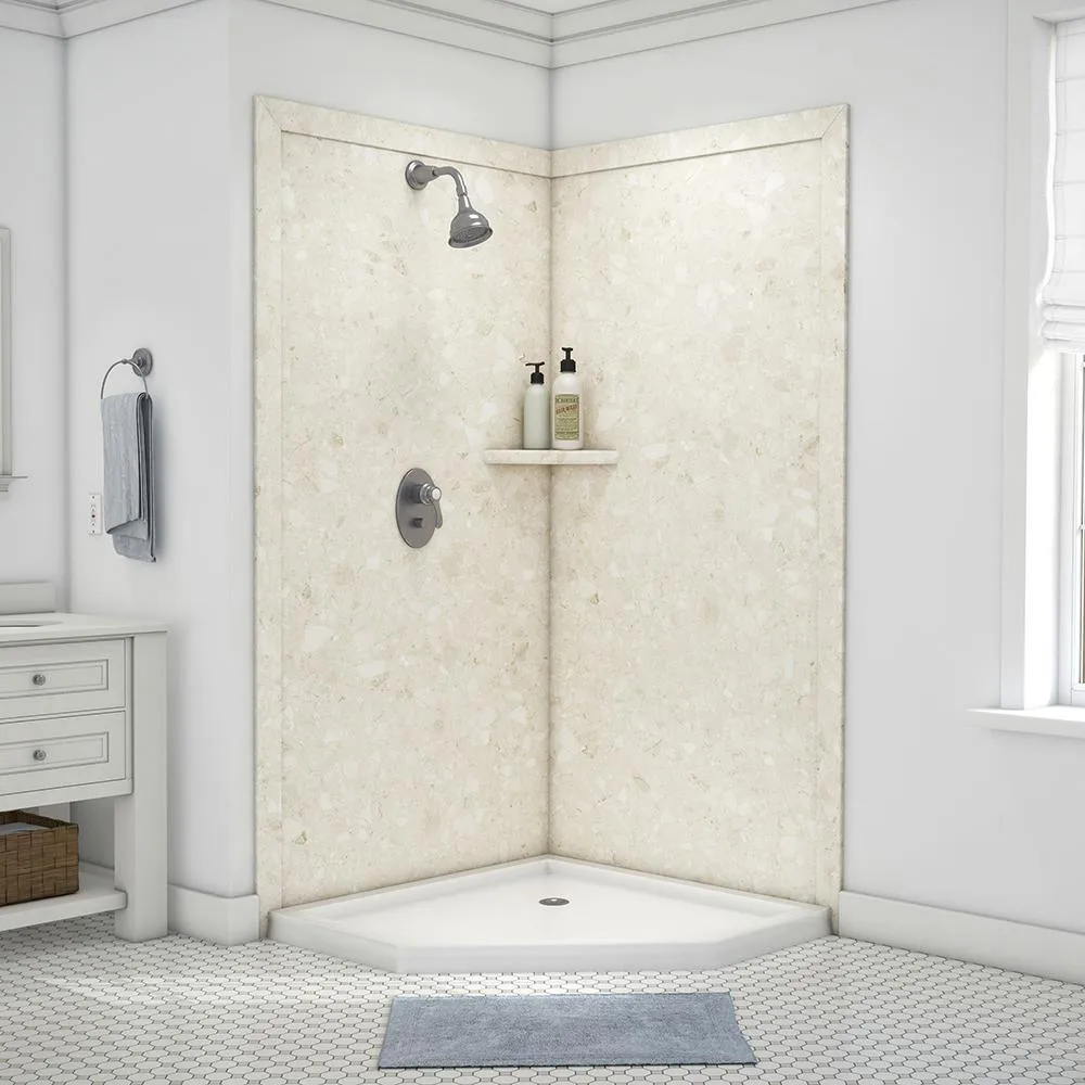 Splendor 40 in. x 40 in. x 80 in. 7-Piece Easy Up Adhesive Corner Shower Wall Surround in White, photo 13 of 24