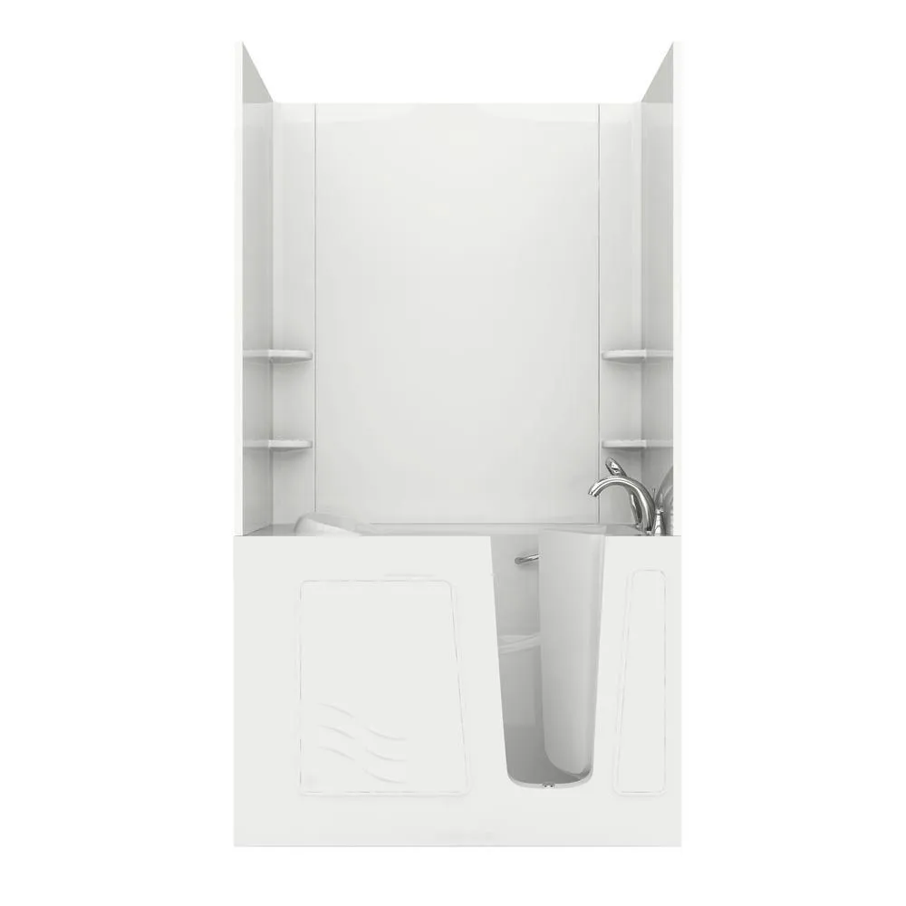 Universal Tubs Rampart Nova Heated 3.9 ft. Walk-in Whirlpool and Air Bathtub with Flat Easy Up Adhesive Wall Surround, Right Drain, White, photo 33 of 42