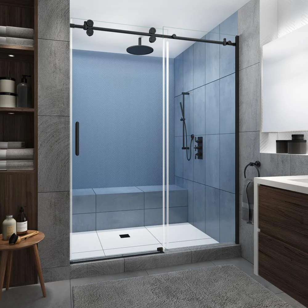 Langham XL 68 - 72 in. x 80 in. Frameless Sliding Shower Door with Ultra-Bright Frosted Glass in Stainless Steel, photo 10 of 22