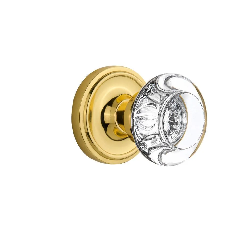 Classic Rosette 2-3/4 in. Backset Unlacquered Brass Privacy Bed/Bath Round Clear Crystal Glass Door Knob, photo 5 of 10