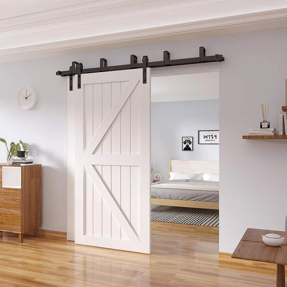 WINSOON 12 ft./144 in. Powder Coated Black Heavy-Duty Bypass Double Door Sliding Barn Door Hardware Classic Design Roller, photo 4 of 7