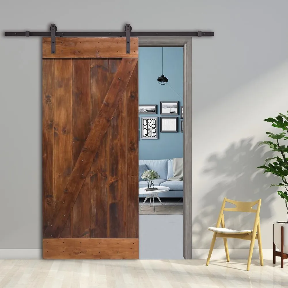 CALHOME 30 in. x 84 in. Z-Bar Wood Sliding Barn Door with Sliding Door Hardware Kit, photo 3 of 12