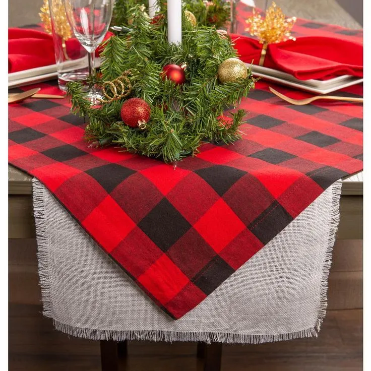 Christmas 60 in. x 120 in. Red Checkered Cotton Tablecloth, photo 3 of 3