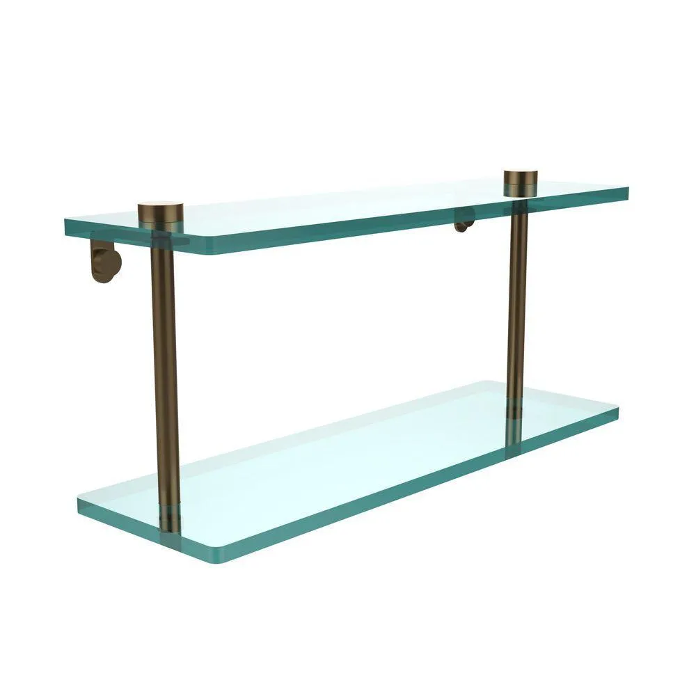 Allied Brass 16 in. L x 8 in. H x 5 in. W 2-Tier Clear Glass Vanity Bathroom Shelf in Satin Brass, photo 12 of 14