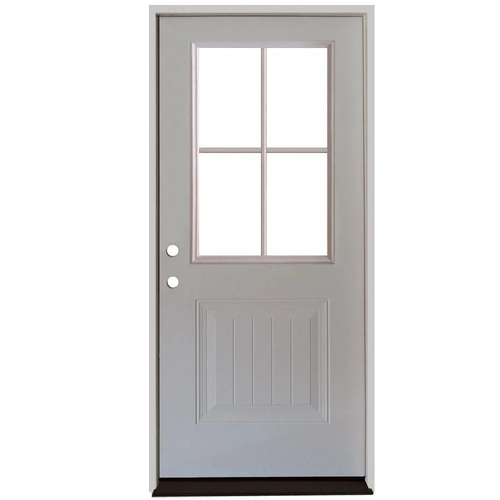 Steves & Sons 32 in. x 80 in. Premium Clear 4 Lite Plank Panel White Primed Steel Prehung Front Door, photo 5 of 9