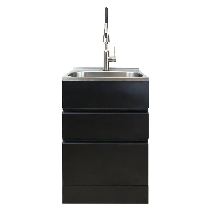 All-in-One 22 in. x 22 in. x 35 in. Metal Drop-In Laundry/Utility Sink and Cabinet in Black, photo 7 of 12
