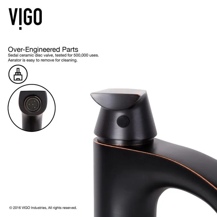 VIGO Glass Vessel Bathroom Sink in Amber Sunset and Linus Faucet Set in Antique Rubbed Bronze, photo 8 of 11