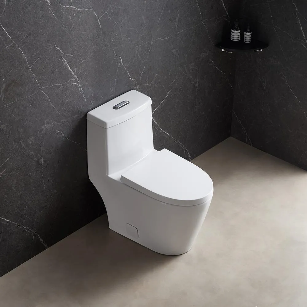 1-Piece Dual Flush 1.2 GPF/0.8 GPF Elongated High Efficiency Skirted Toilet All-in-One Toilet in White Seat Included, photo 5 of 10