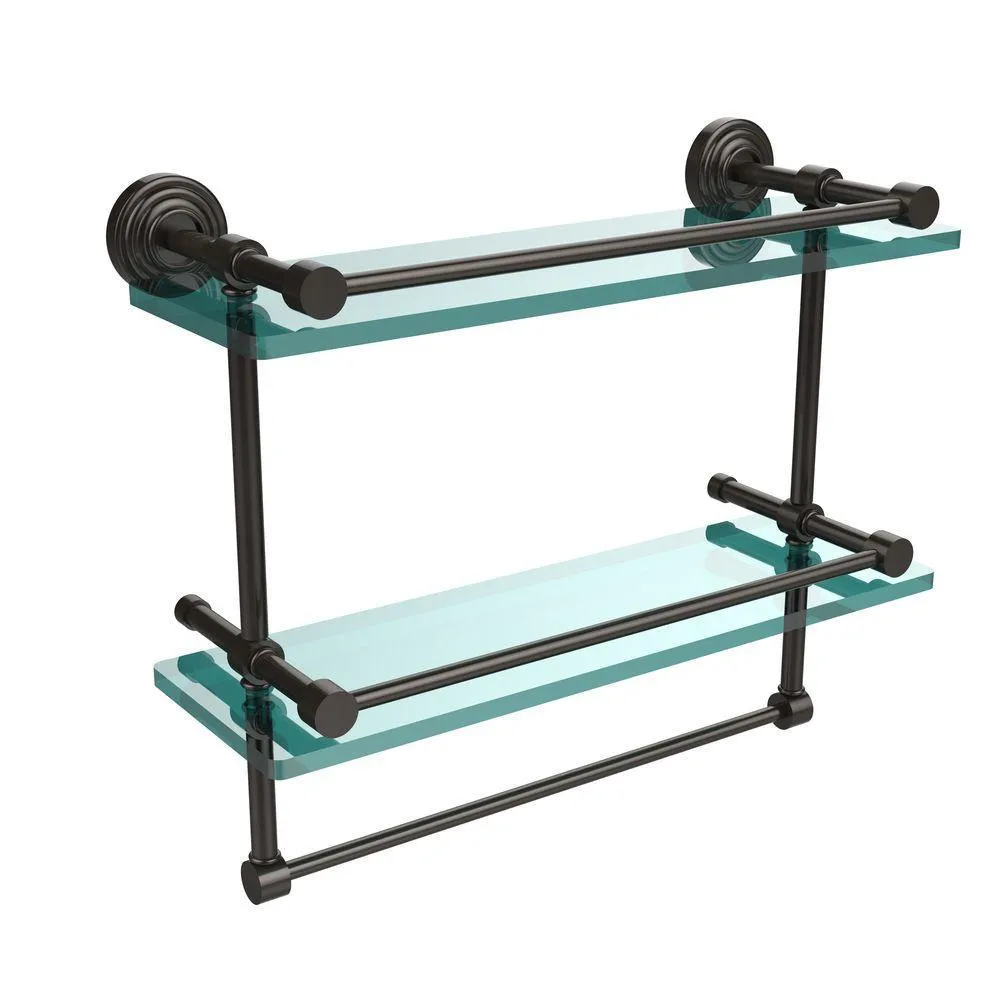 Allied Brass 16 in. L x 12 in. H x 5 in. W 2-Tier Gallery Clear Glass Bathroom Shelf with Towel Bar in Satin Chrome, photo 11 of 14