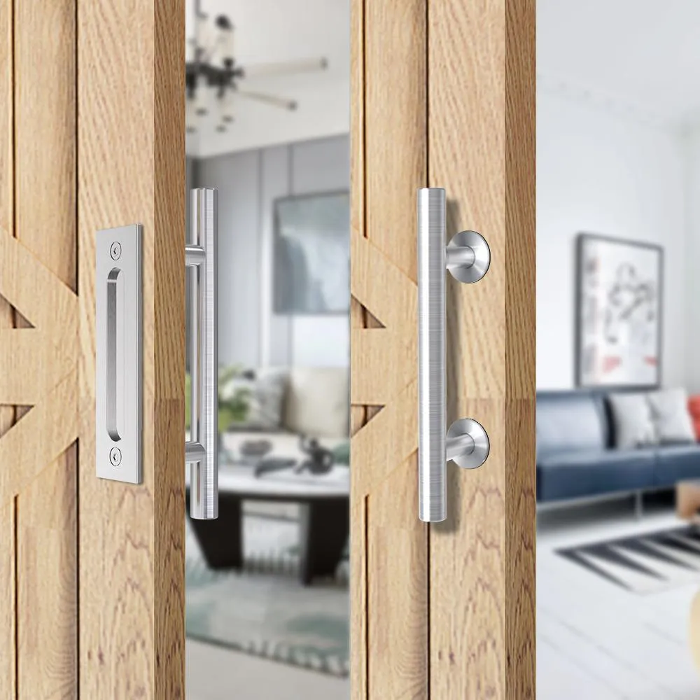 12 in. Stainless Steel Ladder Pull and Flush Sliding Barn Door Handle Set, photo 3 of 8