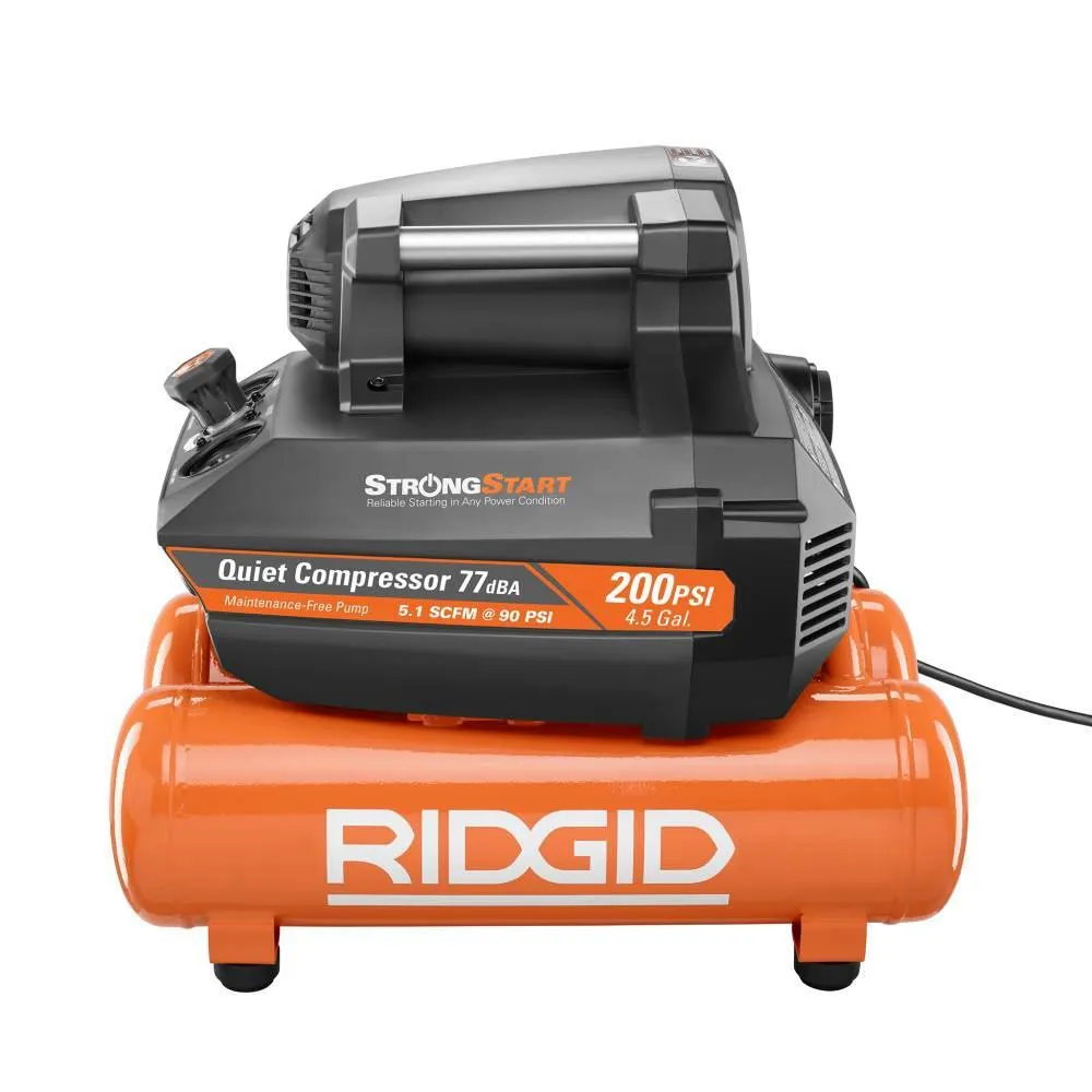 RIDGID 4.5 Gal. Portable Electric Strong Start Air Compressor with 15° 1-3/4 in. Coil Roofing Nailer, photo 3 of 9