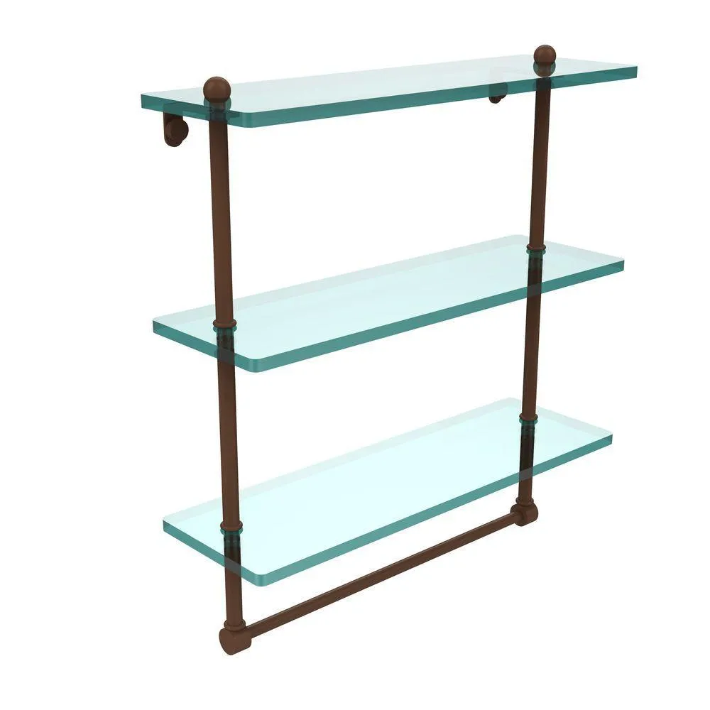 Allied Brass 16 in. L x 18 in. H x 5 in. W 3-Tier Clear Glass Bathroom Shelf with Towel Bar in Satin Nickel, photo 10 of 14