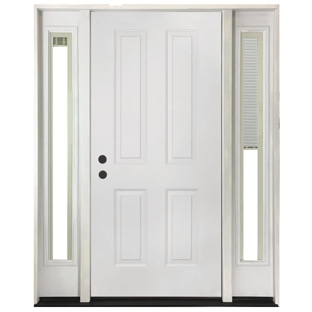 Steves & Sons 64 in. x 80 in. 4-Panel Primed White Right-Hand Steel Prehung Front Door with 12 in. Mini Blind Sidelites 4 in. Wall, photo 4 of 8