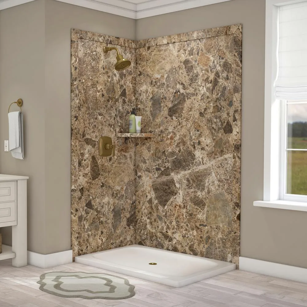 Elegance 36 in. x 48 in. x 80 in. 7-Piece Easy Up Adhesive Corner Shower Wall Surround in Triton, photo 24 of 24