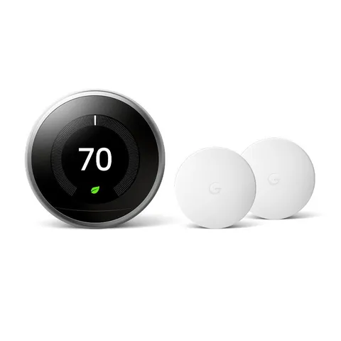 Nest Learning Thermostat 3rd Gen in Stainless Steel and Google Nest Temperature Sensor