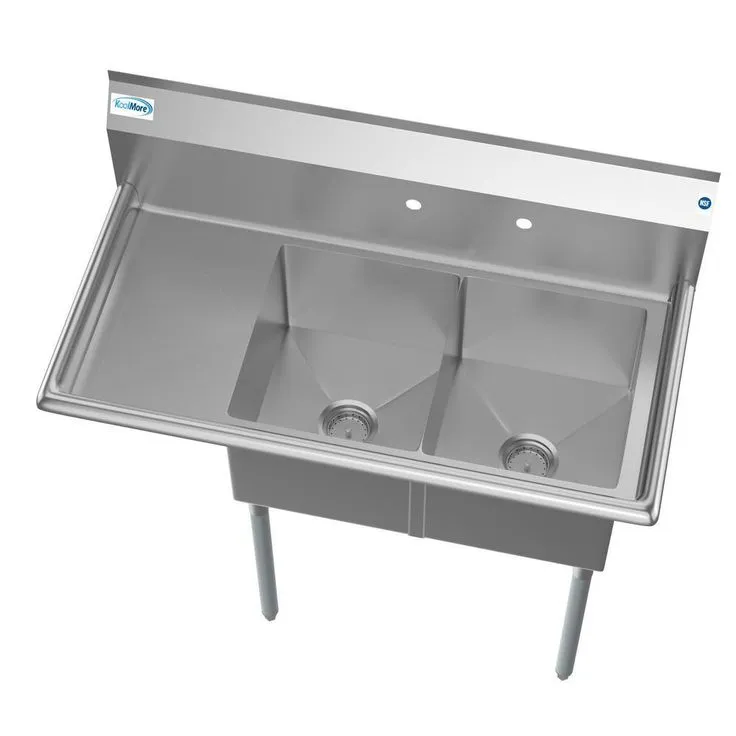 45 in. Freestanding Stainless Steel 2-Hole Triple Bowl Commercial Kitchen Sink, photo 11 of 13