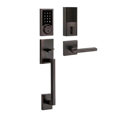 SmartCode 915 Contemporary Venetian Bronze Electronic Deadbolt with San Clemente Handle Set and Halifax Interior Lever