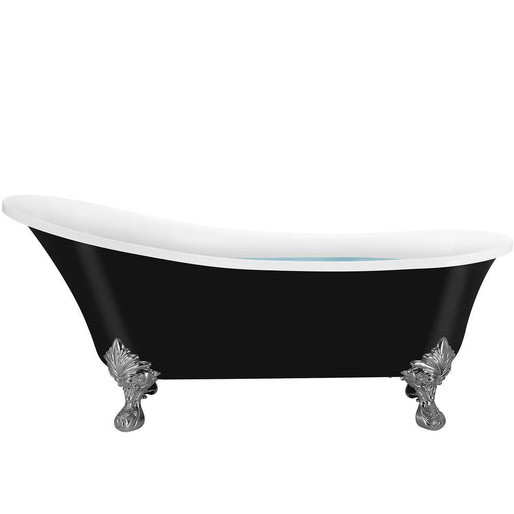 69 in. Acrylic Double Slipper Clawfoot Non-Whirlpool Bathtub in Glossy Black, photo 4 of 10