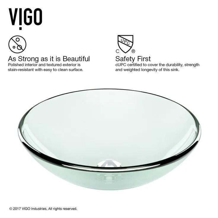 VIGO Glass Vessel Bathroom Sink in Clear Crystalline Glass with Waterfall Faucet Set in Brushed Nickel, photo 7 of 11