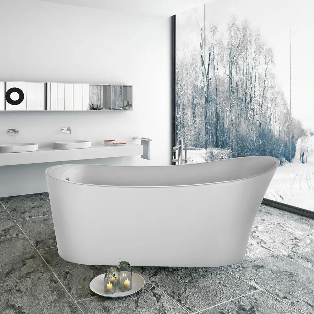Empava 67 in. Acrylic Single Slipper Flatbottom Bathtub Non-Whirlpool Freestanding Soaking Tub in White, photo 2 of 7