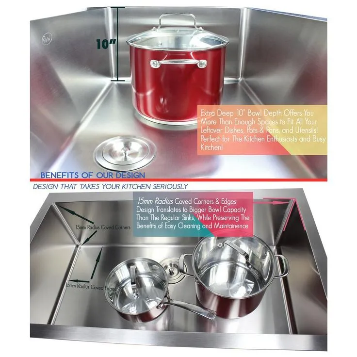 Undermount 16-Gauge Stainless Steel 18 in. x 18 in. x 10 in. Single Bowl Kitchen Bar Sink, photo 8 of 10