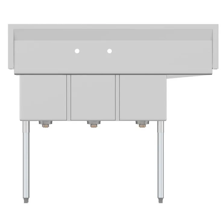 Freestanding Stainless Steel 51 in. 2-Hole Triple Bowl Commercial Kitchen Sink Left Drainboard, photo 9 of 9