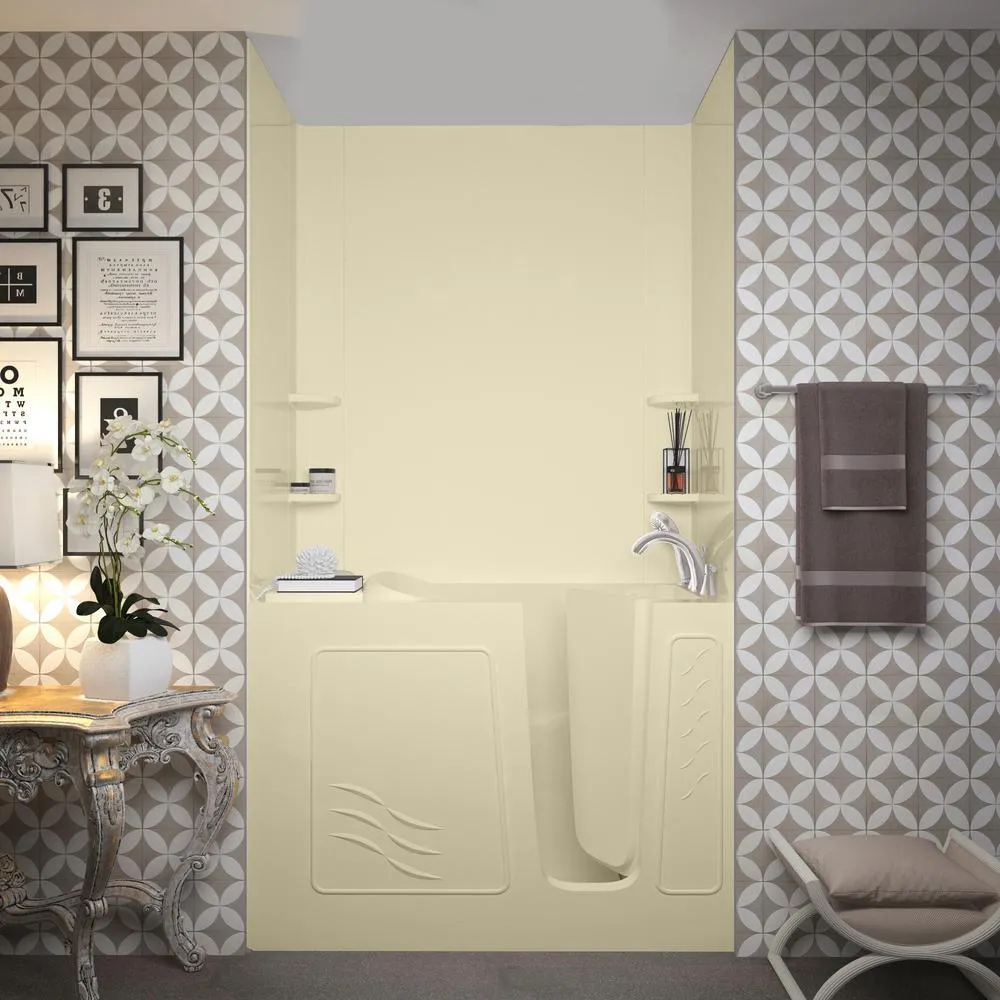 Rampart 4.5 ft. Walk-in Non-Whirlpool Bathtub with Easy Up Adhesive Wall Surround in Biscuit, photo 2 of 7