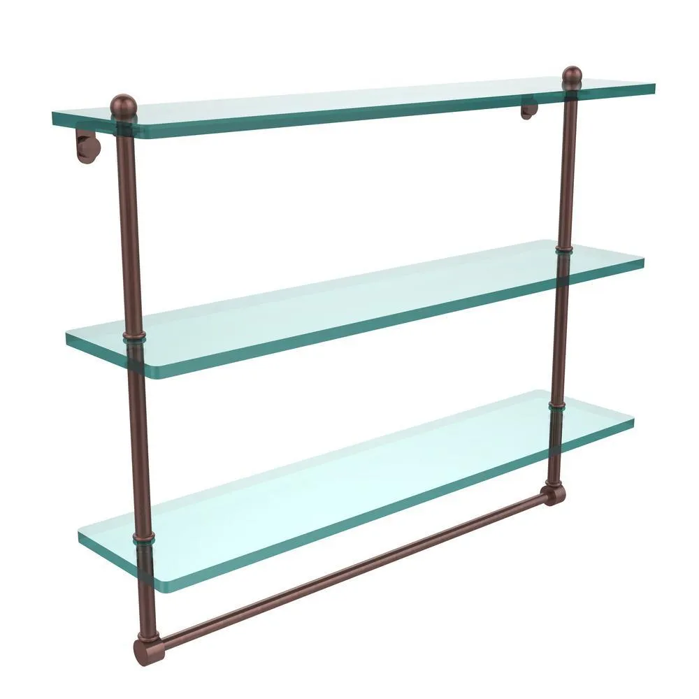 Allied Brass 22 in. L x 18 in. H x 5 in. W 3-Tier Clear Glass Bathroom Shelf with Towel Bar in Oil Rubbed Bronze, photo 8 of 15