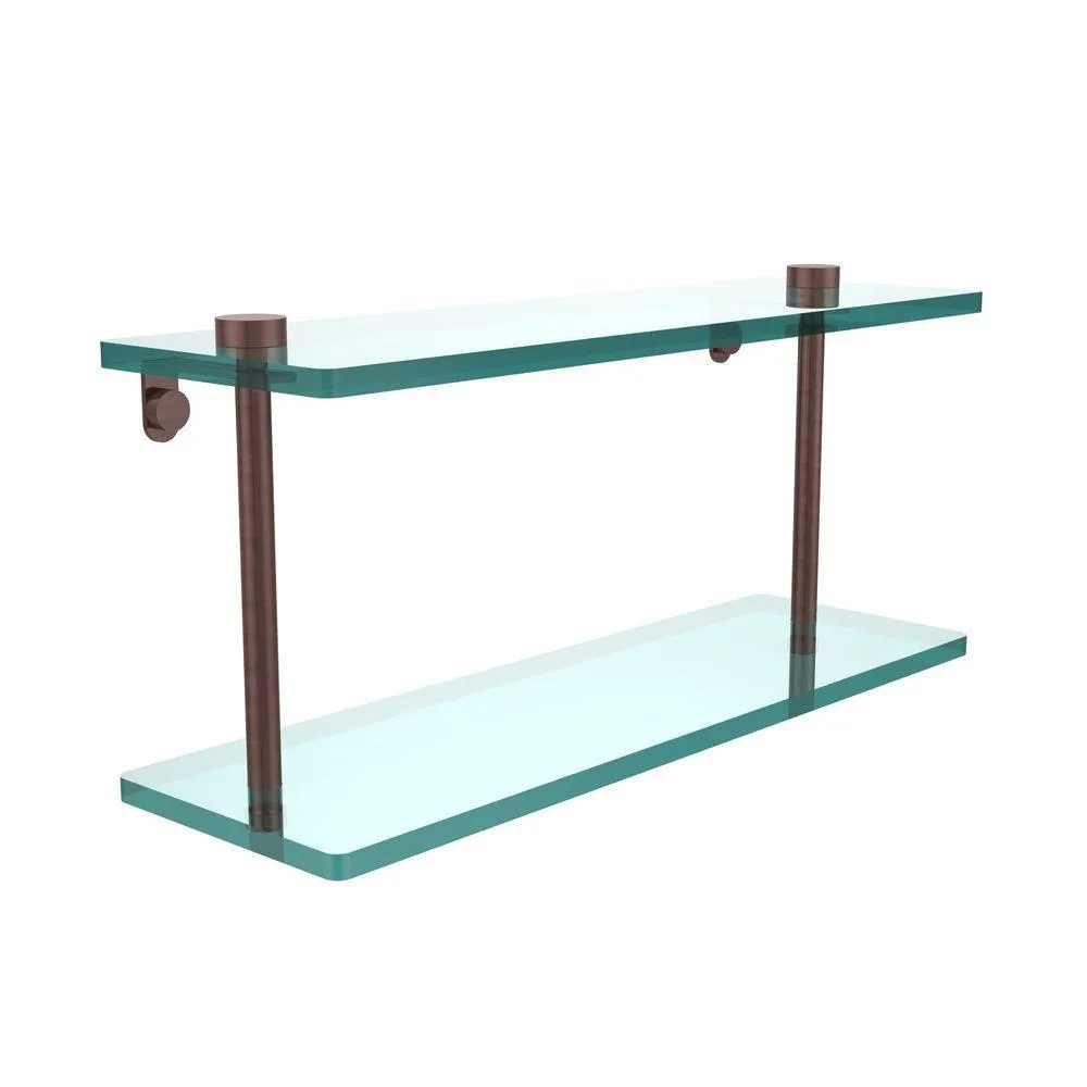 Allied Brass 16 in. L x 8 in. H x 5 in. W 2-Tier Clear Glass Vanity Bathroom Shelf in Satin Brass, photo 14 of 14