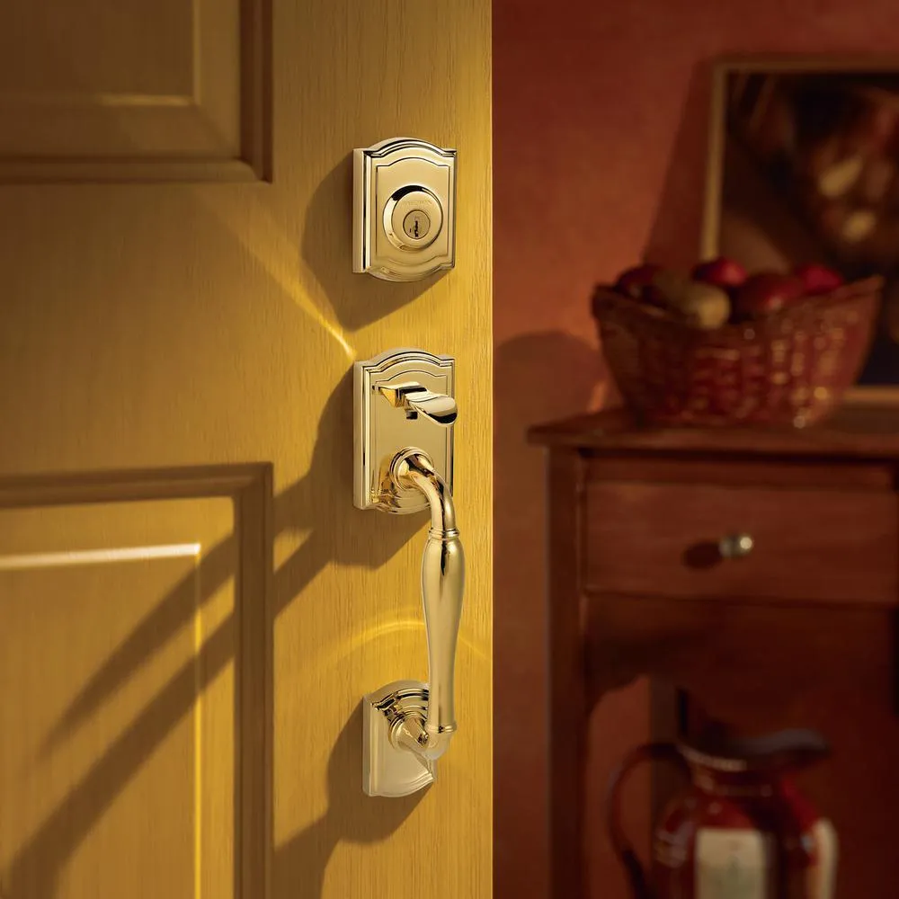 Prestige Wesley Single Cylinder Lifetime Polished Brass Door Handleset with Alcott Door Knob Featuring SmartKey Security, photo 9 of 13