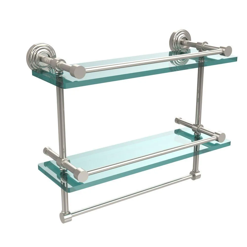 Allied Brass 16 in. L x 12 in. H x 5 in. W 2-Tier Gallery Clear Glass Bathroom Shelf with Towel Bar in Satin Chrome, photo 7 of 14