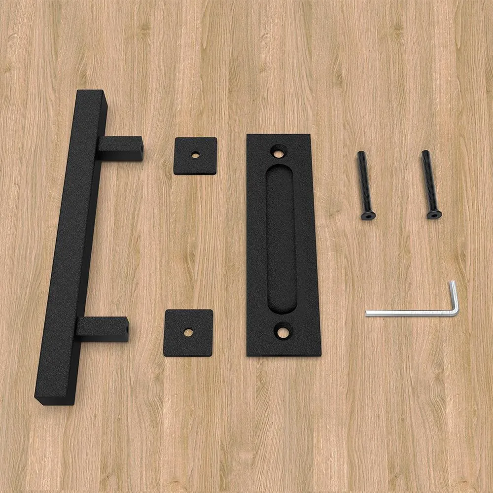 Boyel Living 12 in. Black Square Pull and Flush Sliding Barn Door Handle Set, photo 2 of 7