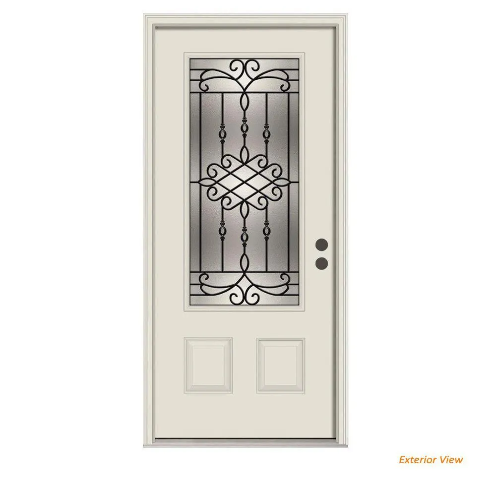 JELD-WEN 36 in. x 80 in. 3/4 Lite Sanibel Primed Steel Prehung Left-Hand Inswing Front Door w/Brickmould, photo 11 of 12