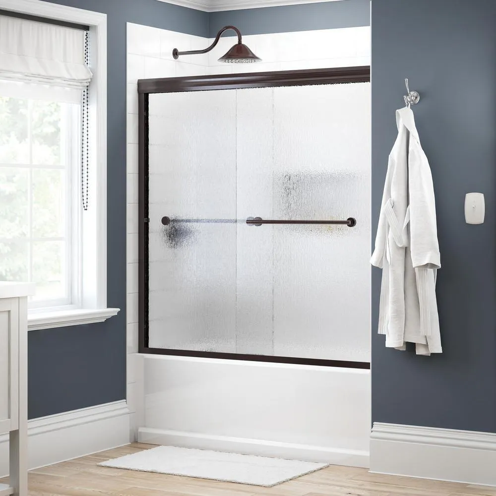 Crestfield 60 in. x 58-1/8 in. Semi-Frameless Traditional Sliding Bathtub Door in Bronze with Transition Glass, photo 37 of 67
