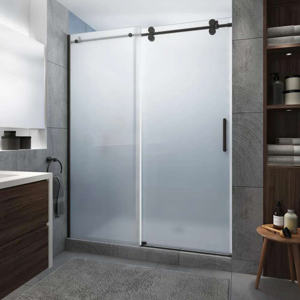Langham XL 56 - 60 in. x 80 in. Frameless Sliding Shower Door with StarCast Clear Glass in Stainless Steel, Right Hand, photo 15 of 23
