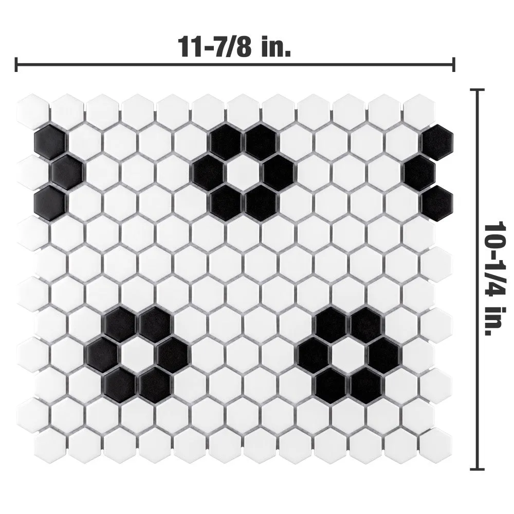 Merola Tile Metro Hex Matte White with Flower Porcelain Mosaic Tile, 10-1/4 in. x 11-7/8 in., 6mm (8.56 sq. ft./Case), photo 2 of 8