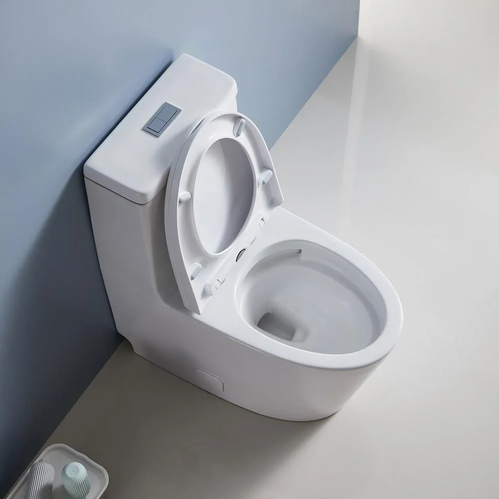 1-Piece Elongated Dual-Flush 1.28 GPF/0.88 GPF High Efficiency Skirted Toilet All-in-One Toilet in White Seat Included, photo 6 of 10