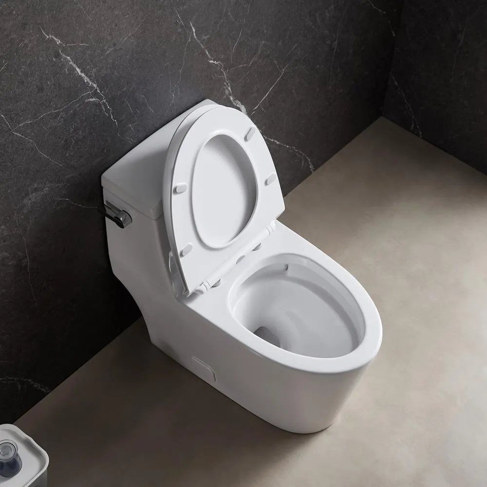 1-Piece 1.28 GPF High Efficiency Single-Flush Elongated Skirted Toilet All-in-One Toilet in White Seat Included, photo 8 of 10