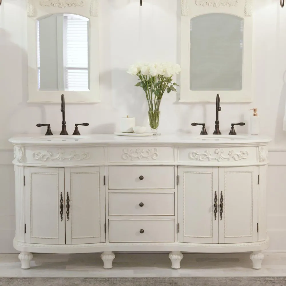 Chelsea 72 in. W Double Bath Vanity in Antique White with Marble Vanity Top in White, photo 2 of 7