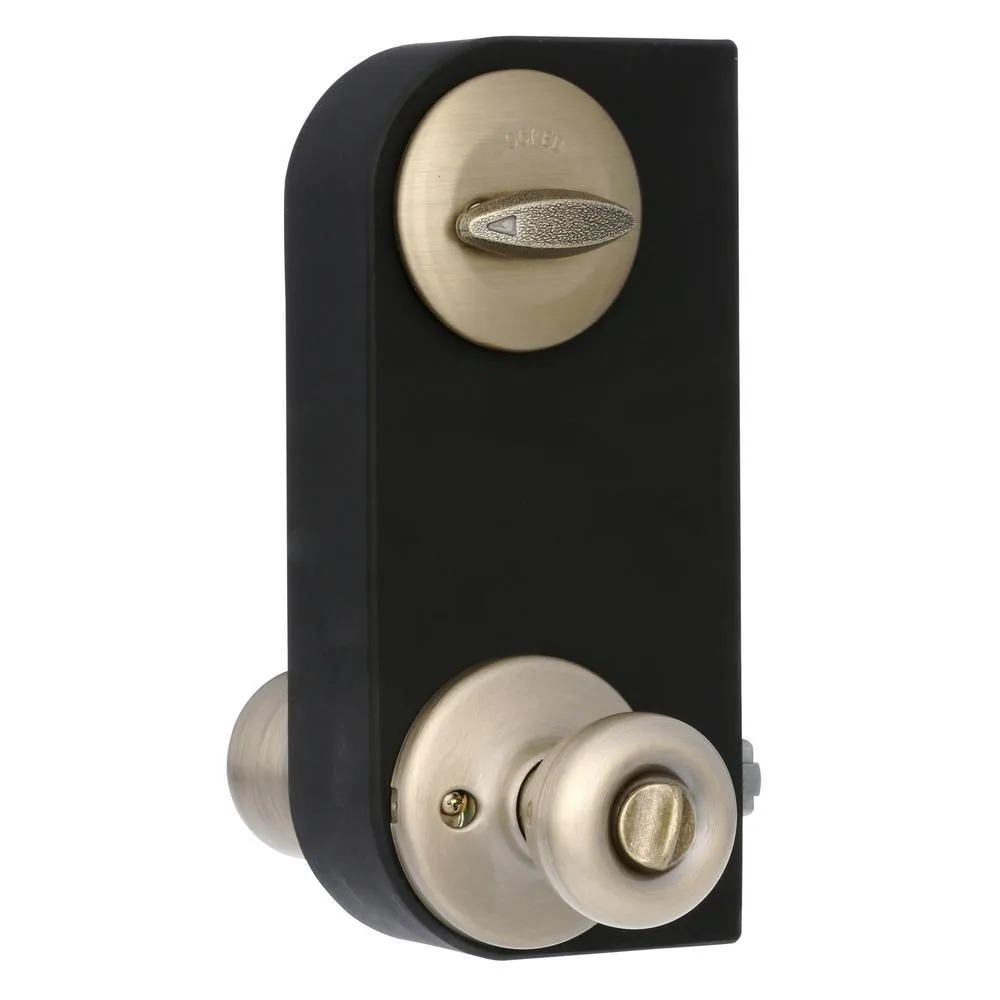 Kwikset Tylo Antique Brass Entry Door Knob and Single Cylinder Deadbolt Combo Pack with Microban Antimicrobial Technology, photo 2 of 9