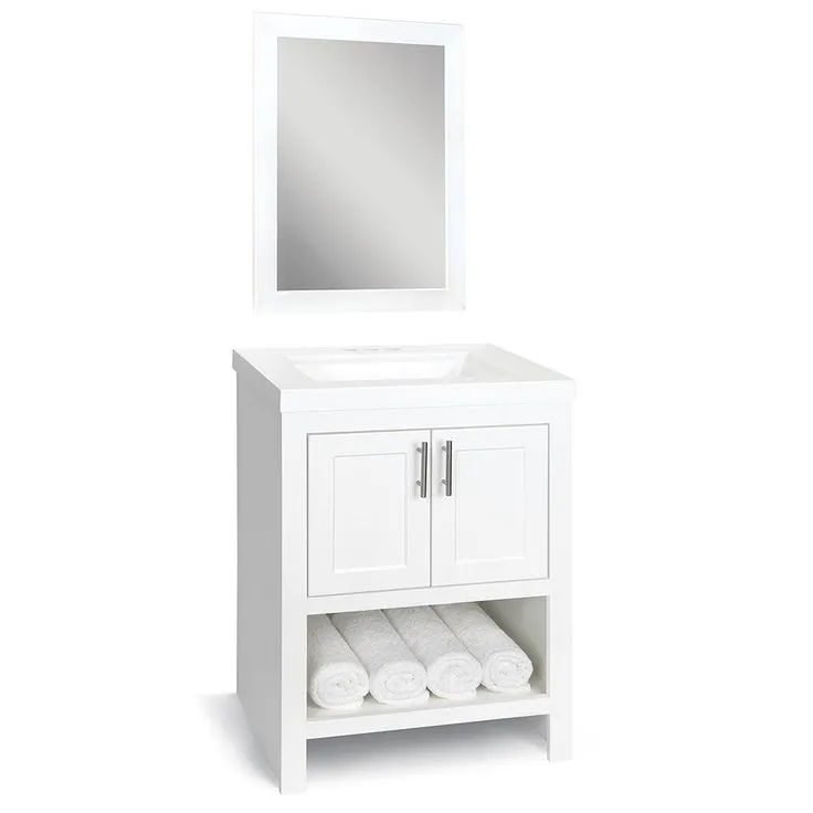 Spa 30 in. W x 18.75 in. D Bath Vanity in White with Cultured Marble Vanity Top in White with White Sink and Mirror, photo 2 of 2