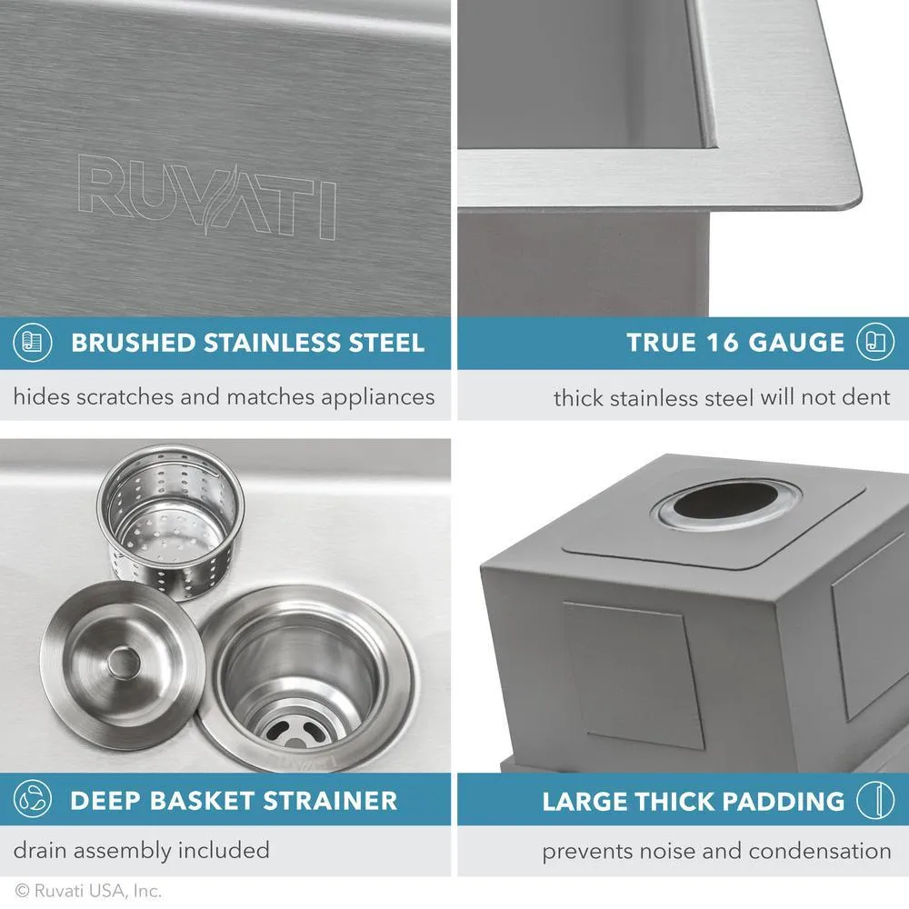 Workstation Drop-in Stainless Steel 15 in. x 20 in. Topmount Bar Prep RV Kitchen Sink 16-Gauge Single Bowl, photo 6 of 13
