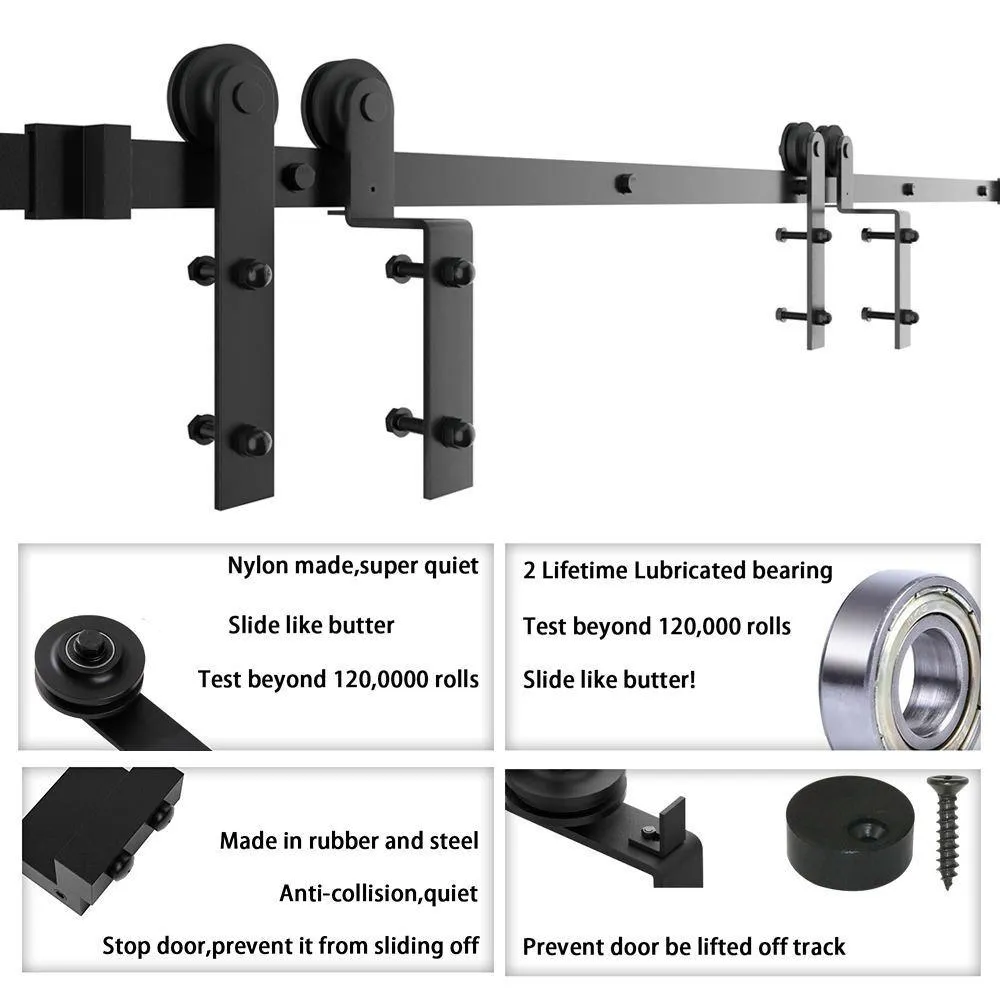 WINSOON 10 ft./120 in. Single Track Bypass Sliding Barn Door Hardware Kit for Double Doors Low Ceiling, photo 6 of 7