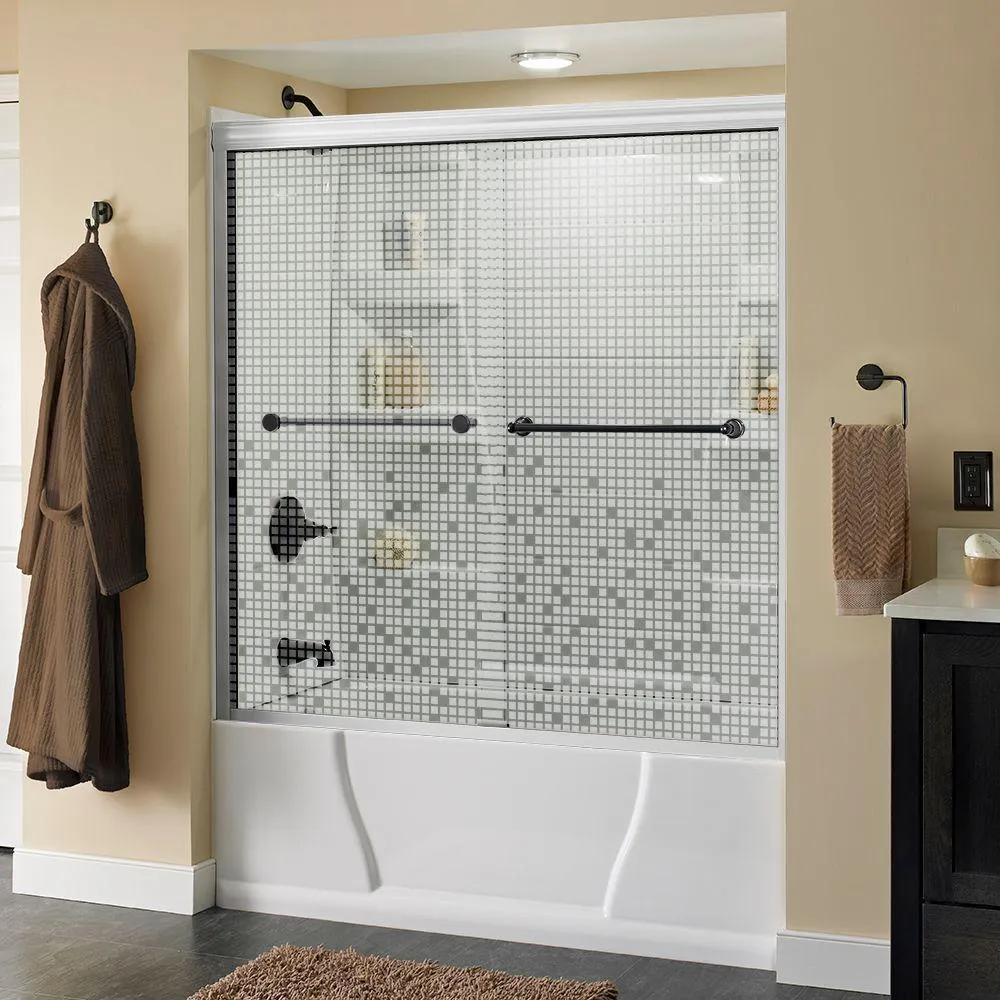 Crestfield 60 in. x 58-1/8 in. Semi-Frameless Traditional Sliding Bathtub Door in Bronze with Transition Glass, photo 58 of 67