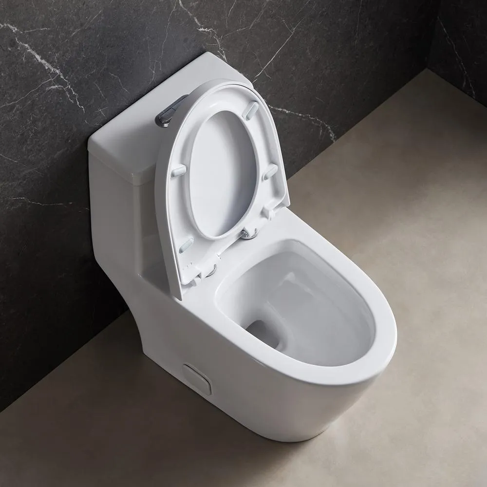 1-Piece Dual Flush 1.2 GPF/0.8 GPF Elongated High Efficiency Skirted Toilet All-in-One Toilet in White Seat Included, photo 6 of 10