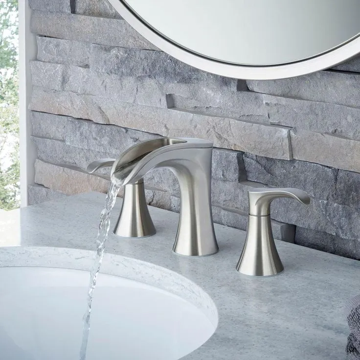 Brea 8 in. Widespread 2-Handle Waterfall Bathroom Faucet in Brushed Nickel, photo 4 of 7