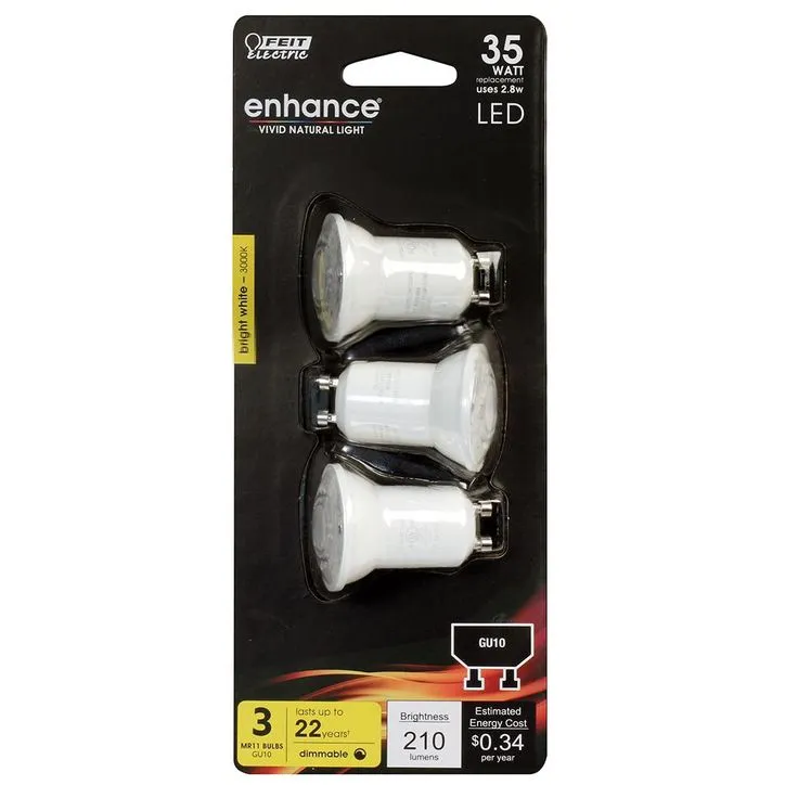 Feit Electric 35-Watt Equivalent MR11 GU10 Dimmable CEC Title 24 Compliant LED 90+ CRI Flood Light Bulb Bright White (3-Pack), photo 3 of 5