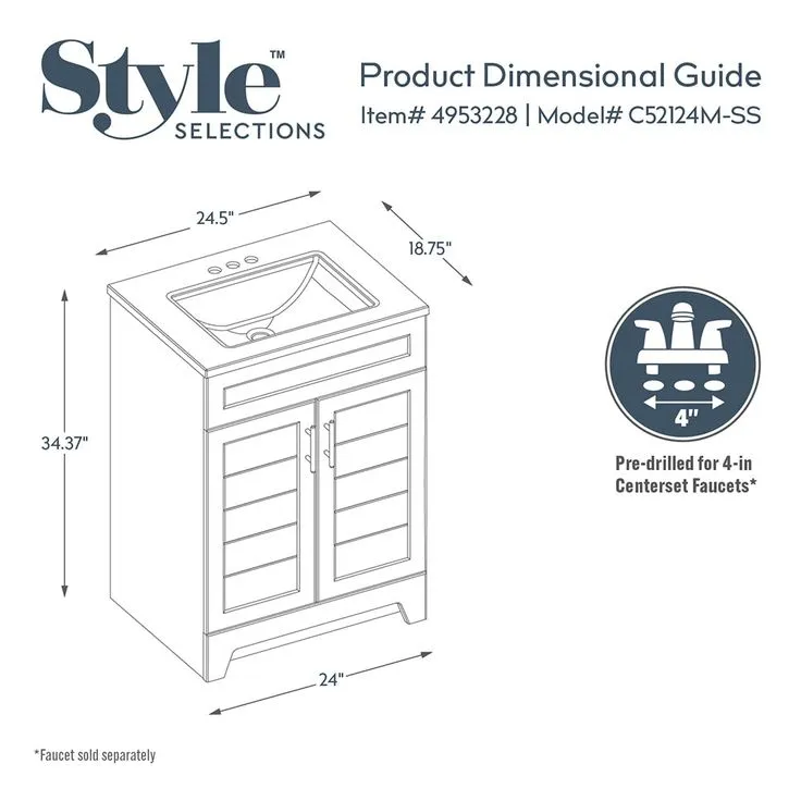 Style Selections Kirkman 24-in White Single Sink Bathroom Vanity with White Cultured Marble Top (Mirror Included), photo 5 of 7