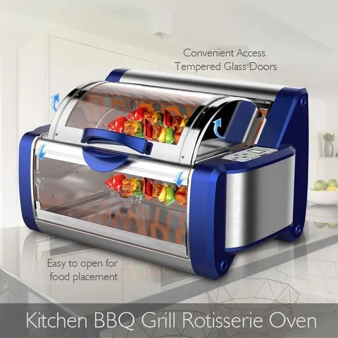 White Digital Countertop Rotisserie & Grill Oven Rotating Kitchen Cooker in Blue