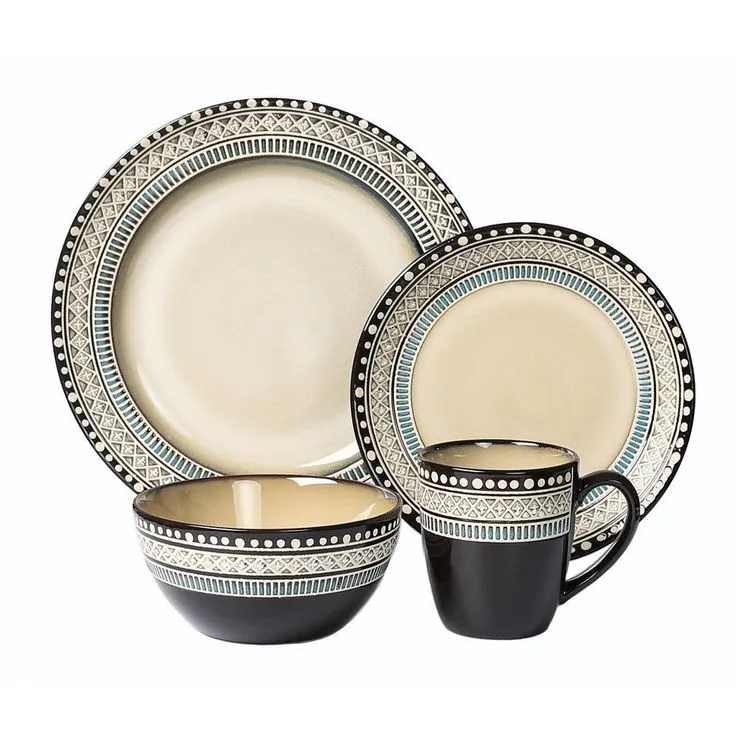 16-Piece Casual Neutral and Blue Stoneware Dinnerware Set (Service for 4), photo 8 of 20